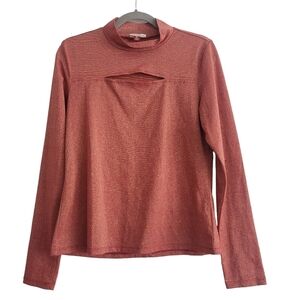 L.E.I. Juniors XL Red Metallic Peek-a-boo Long Sleeve Mock Neck Shirt Y2K 2000s